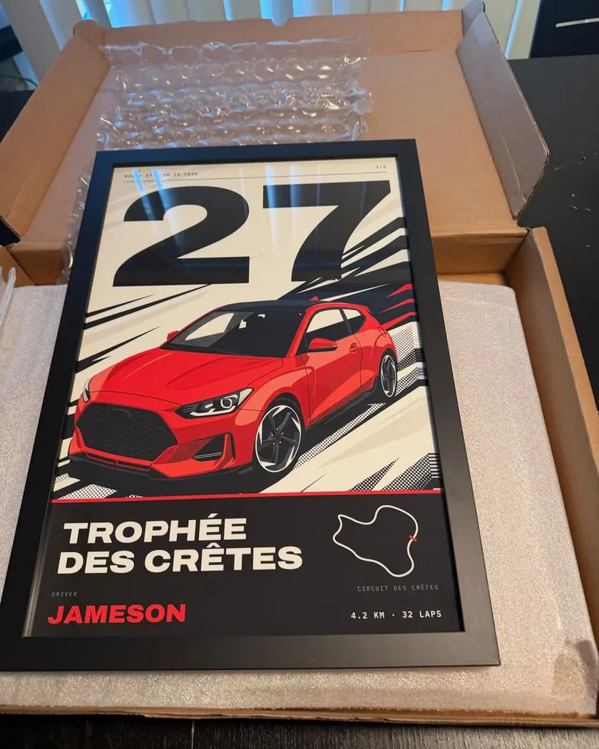 The framed poster in its open box